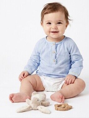 ZARA Baby Light Blue Long Sleeve Henley Top Sz18m